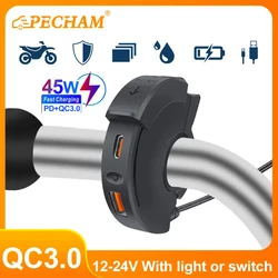 Motorcycle QC3.0 USB Charger Handlebar Fast Charging 12/24V Waterproof Handlebar Mounting Bracket Phone Chargers For Moto Bike