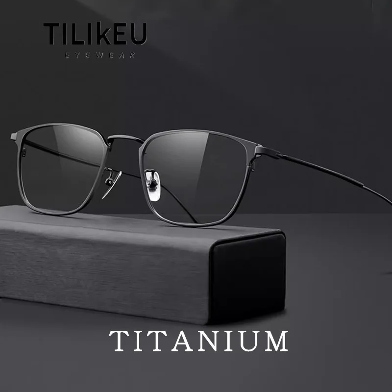 

Новая оправа для очков в деловом стиле из чистого титана, 8,7 г, ультралегкая, простая квадратная, мужская, для оптических линз по рецепту