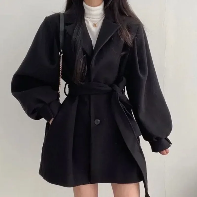 

Korean Style Wool Blend Coat Women Vintage Oversize Chic and Elegant Jacket Streetwear Autumn Winter New Outerwear Warm