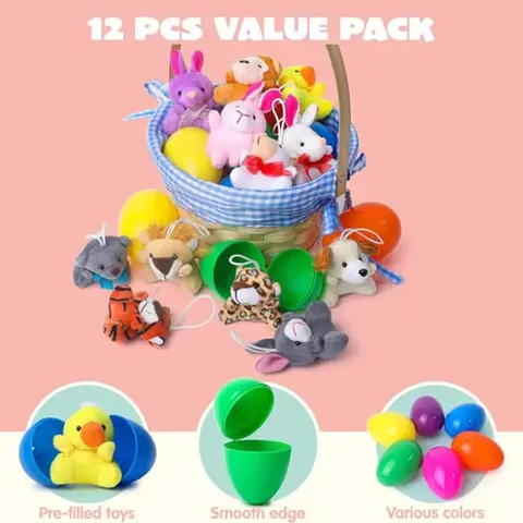12/24Pcs Cute Mini Prefilled Easter Eggs with Animal Easter Gifts Filled Easter Eggs Colorful Easter Surprise Eggs