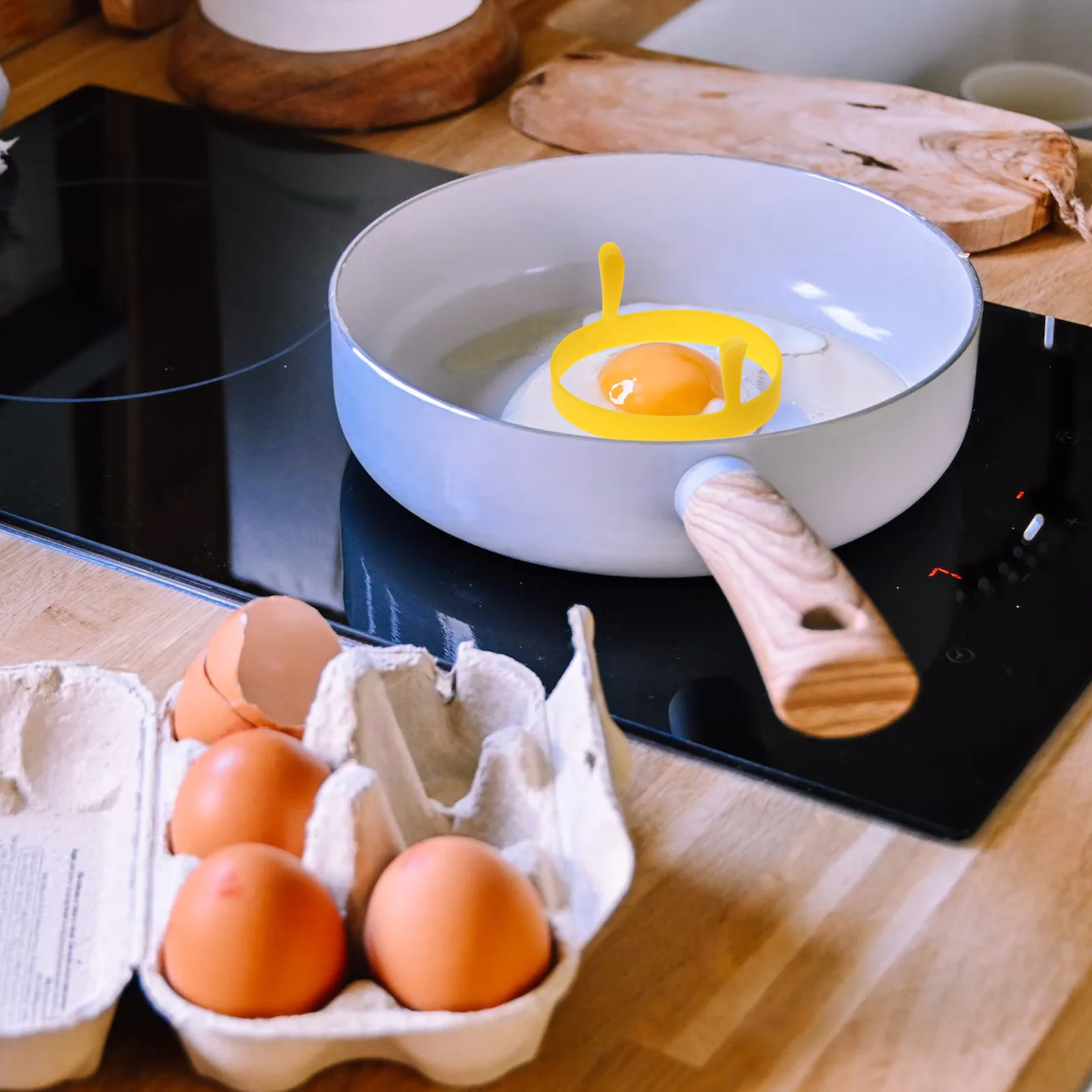 

5Pcs Round Silicone Egg Ring Nonstick Handle Cooking Mold Fried Egg Pancake Omelette Mold Kitchen Tool Silicone Ring with Handle