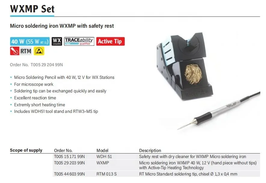 Weller WXMP Micro Precision 55W Soldering Iron is suitable for precision soldering and small solder joint soldering