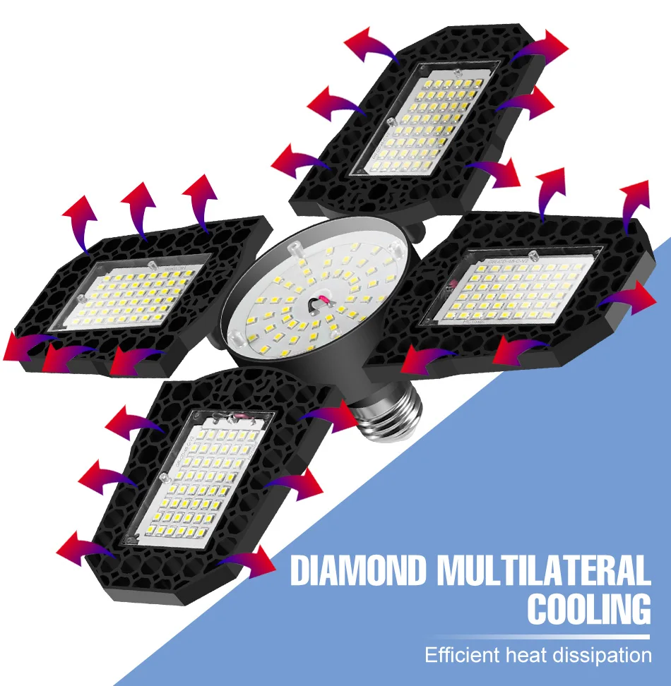 200 W LED-Birne E27/E26 Lampe Garagenleuchte AC 220 V zusammenklappbar verformbare Hochregallampen Strahler Home Warehouse Workshop Parkplatz – Detail 5