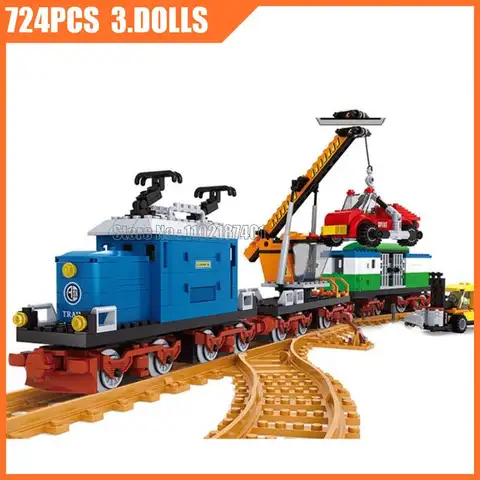 724pcs Urban Vintage Retro Classic Old Block Pick-up Cargo Train Track 3 Dolls Building Blocks Toy Brick