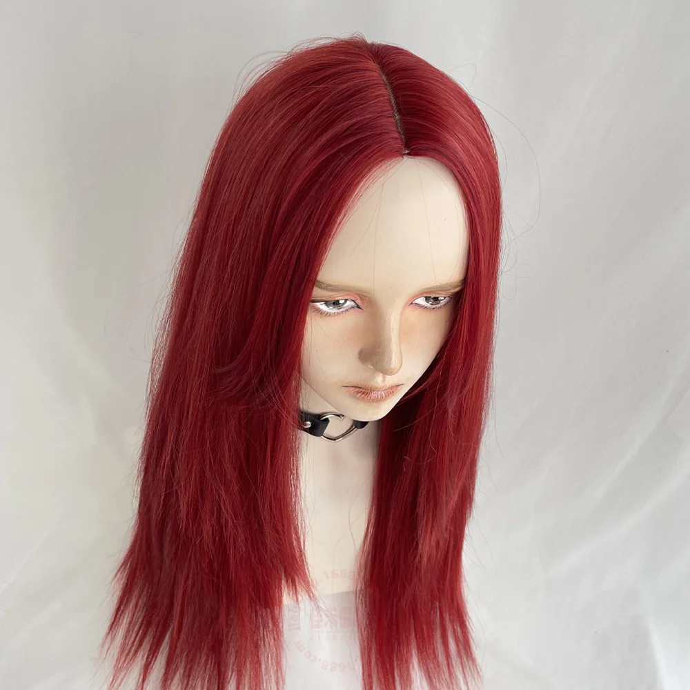جديد منتصف هامش الانفجارات شعر مستعار أحمر اللون واقعية طويلة مستقيم الشعر العالمي كوس ارتفاع درجة الحرارة شعر مستعار الحرير #3