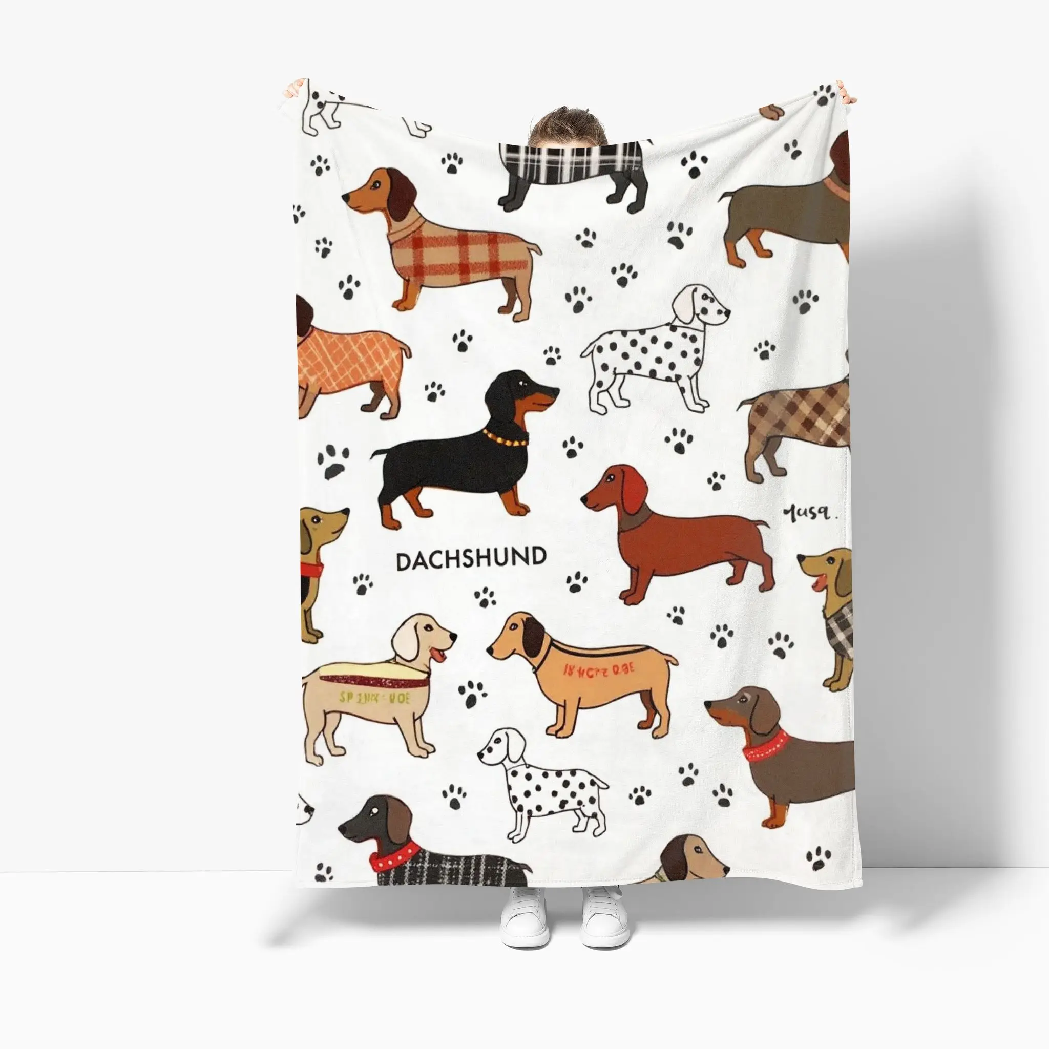 

Cartoon Dachshund Pet Blanket, Suitable For Cats, Dogs And Various Other Pets. Facecloth Blanket, Soft And Comfortable