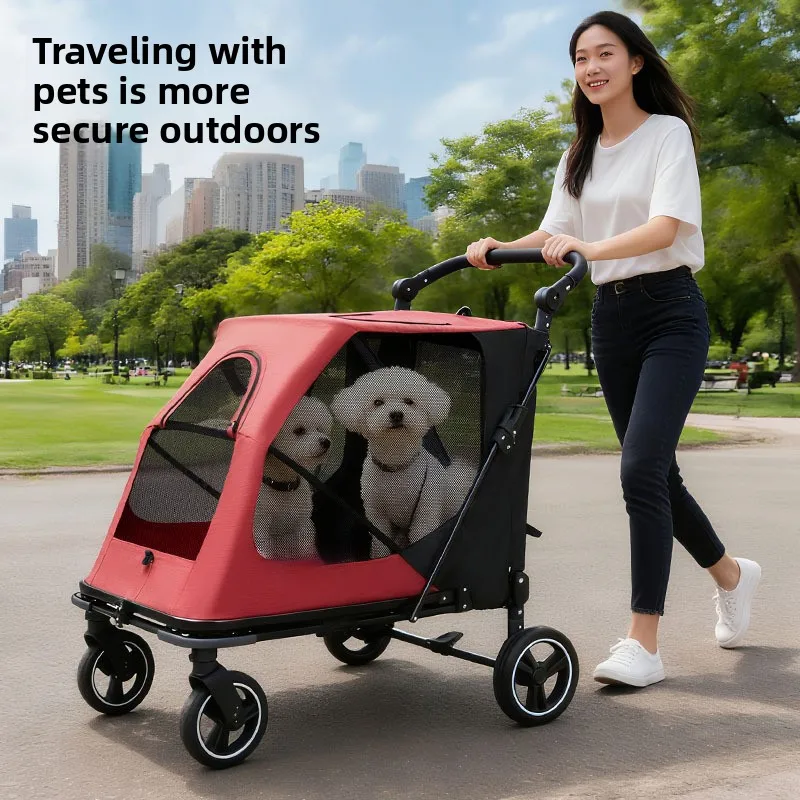 Hot Sale Pet Stroller Medium Large Dogs Cats Outdoor OneClick Folding Senior Dog Dog and Cat Handcart Outdoor Pet Stroller