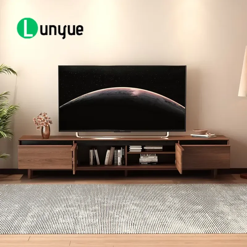 Medieval Modern Style Wooden TV Cabinet Media Console with Storage Entertainment Center Low Profile Living Room Furniture