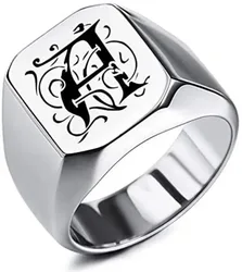 Custom Engraved Initial Monogram Signet Ring for Men Women Boys Mens Rings Stainless Steel Charm Jewelry