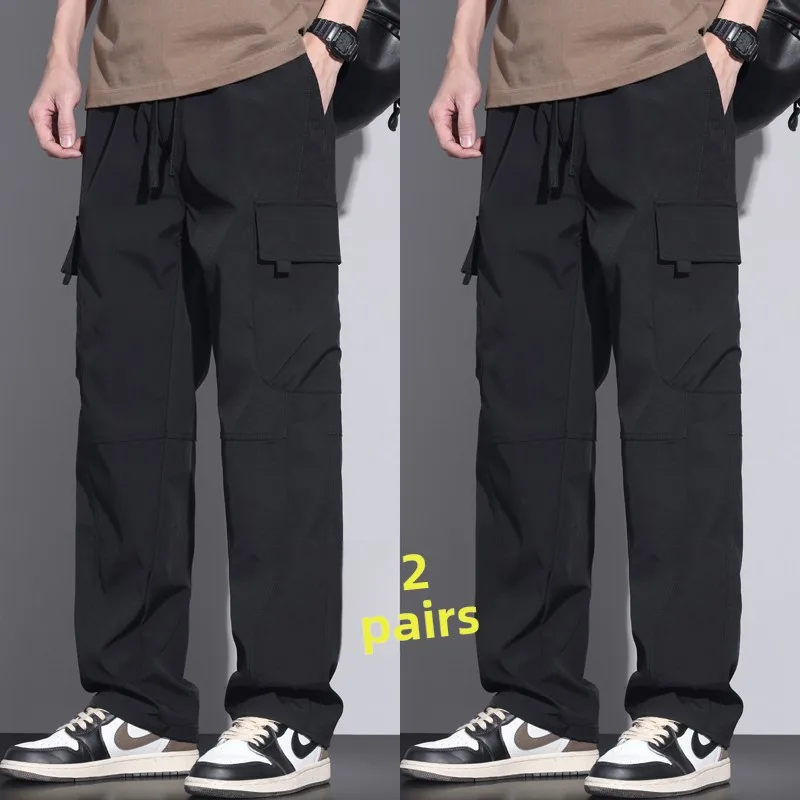 بنطلون رياضي صيفي مرن للرجال متعدد الجيوب مقاوم للاهتراء بساق مستقيمة وطويلة بنطلون عمل متين