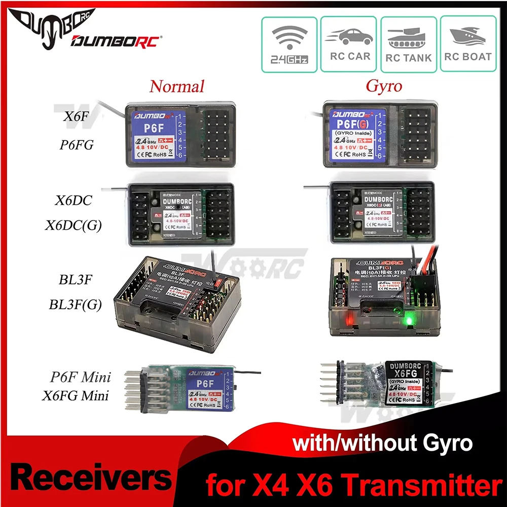 DUMBORC X6F P6F X6DC X6DCG BL3F(G) 6CH 6 Channel Receivers Gyro for X6 X4 Transmitter Remote Controller RC Car Light Control