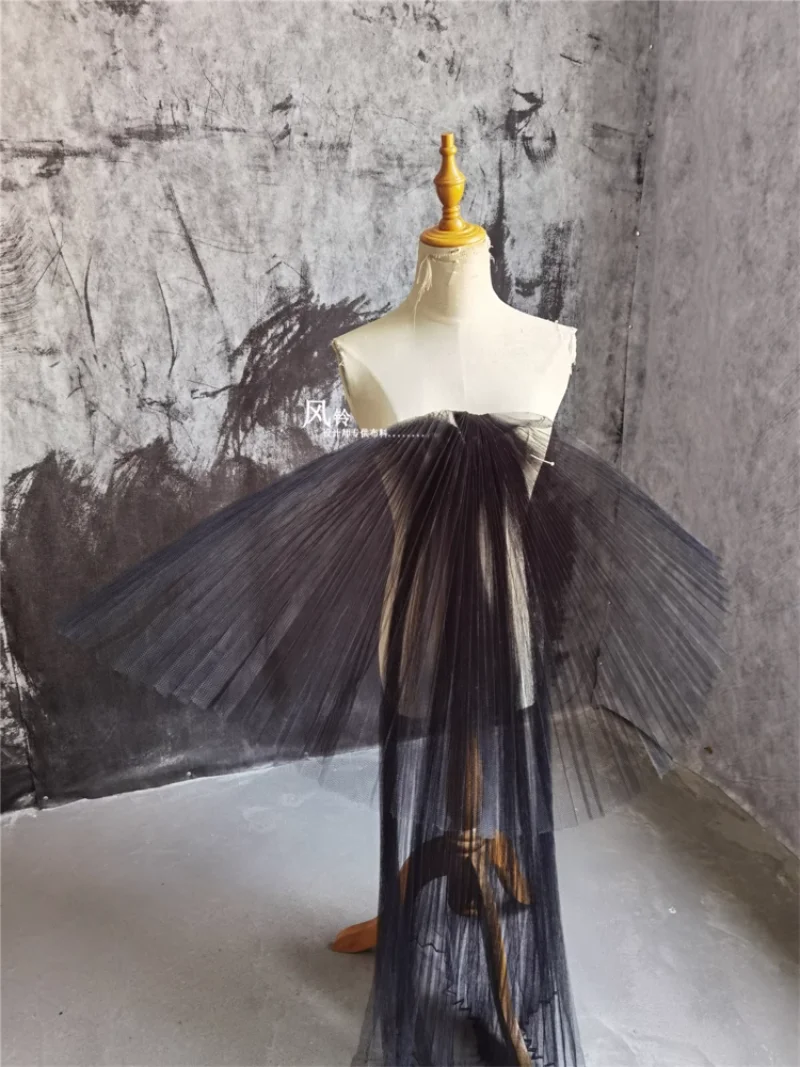 Аккордеон плиссированная сетка тюль ткань черная DIY юбка-пузырь форма свадебного платья шитье модное платье дизайнерская ткань