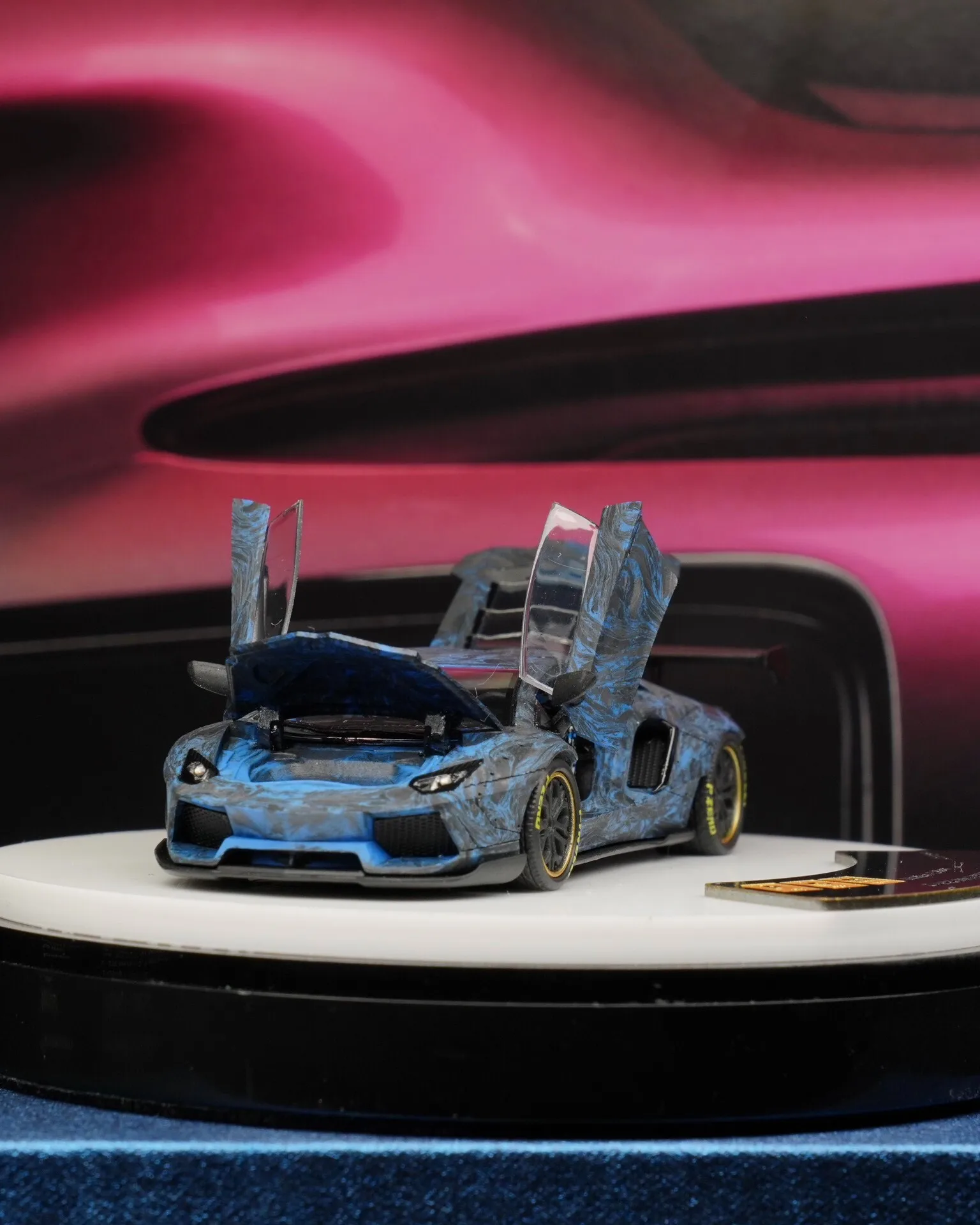 PGM 1:64 Aventador LP700 Carbon Fiber Blue Simulation All Open Alloy Metal Static Car Model Toy Gift