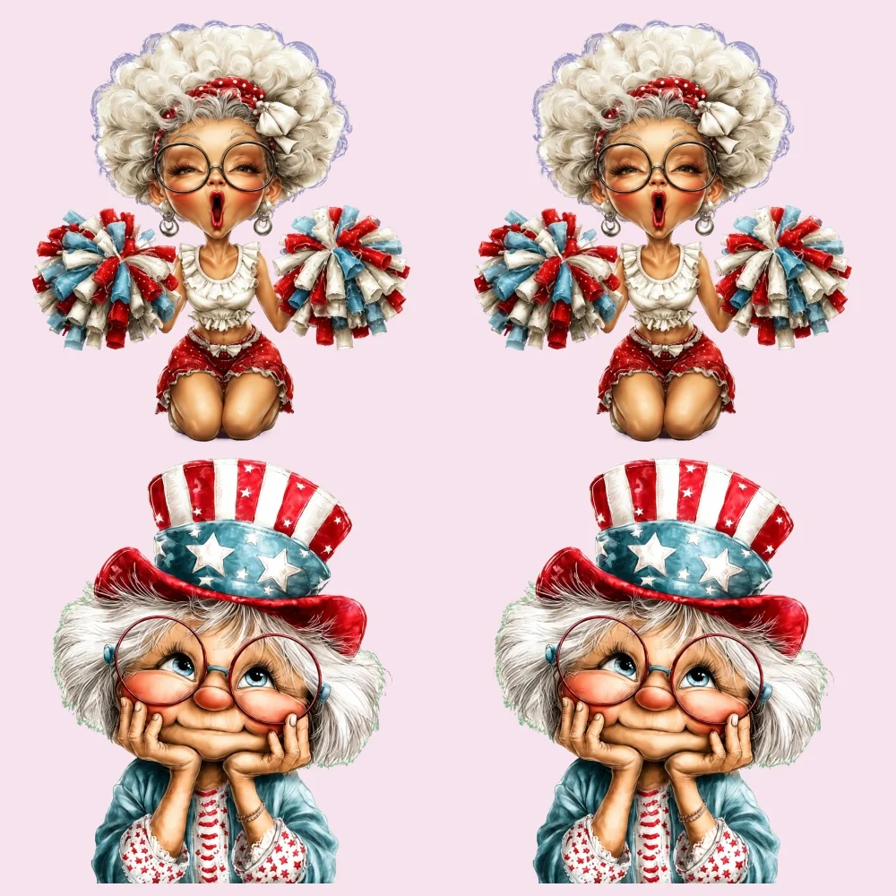 4PCS 9.84in DIY iron on transfers,Cheerleader Granny Patriotic Easy to transfer heat,suitable for T-shirts,washable stickers