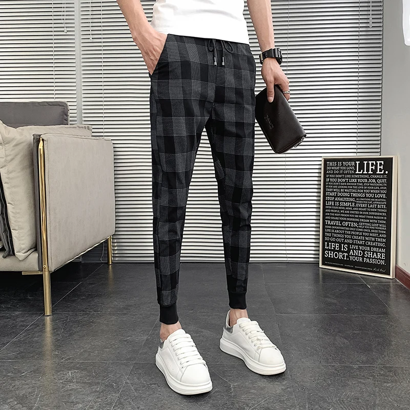 

Slim Fit Harlan Summer Thin Casual Pants for ort Men XS Size Cheered Nine Points Cuffed Youthful Sle Flat Weave Youth