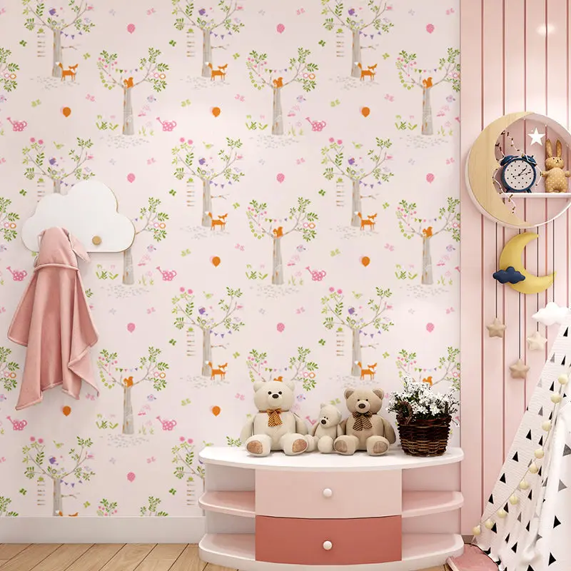 

Cartoon Animal Childrens Bedroom Wallpaper Pink White Wall Paper Kids Boy Girls Room Nursery Wallpaper Kindergarten