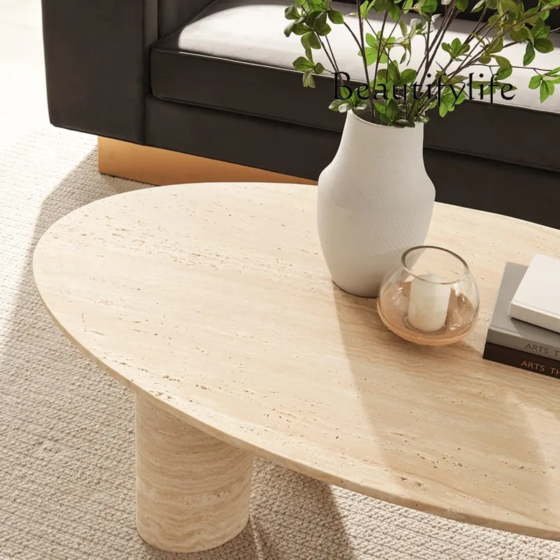 Natural Stone Living Room Furniture Designer Travertine Coffee Table Oval Center Table, Custom