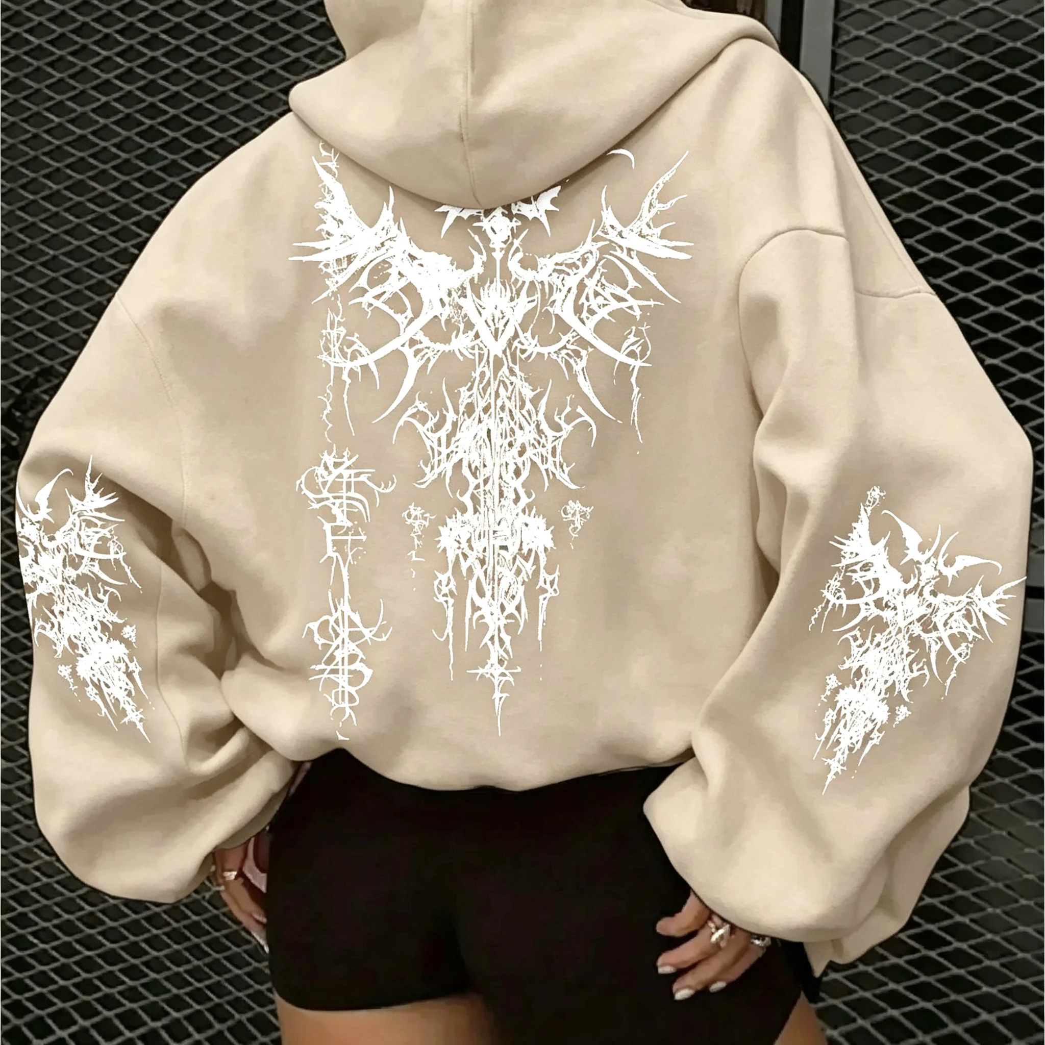 Amerikanischer Gothic-Kapuzenpullover für Damen, ideal für Herbst und Winter, neu, lässig und modisch, geeignet für Damen- und Herrenmode im Streetstyle. – Detail 9