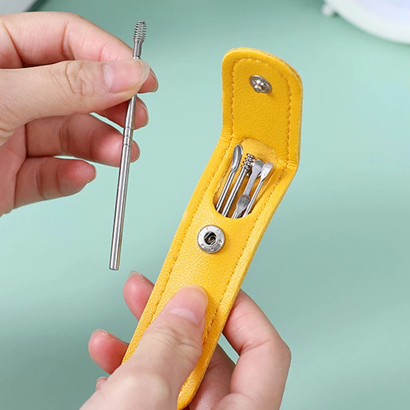 6 pz/set detergente per le orecchie raccoglitori di cerume per le orecchie in acciaio inossidabile Kit per la rimozione della cera per le orecchie Curette per la cura del cucchiaio strumenti per la pulizia dell'orecchio