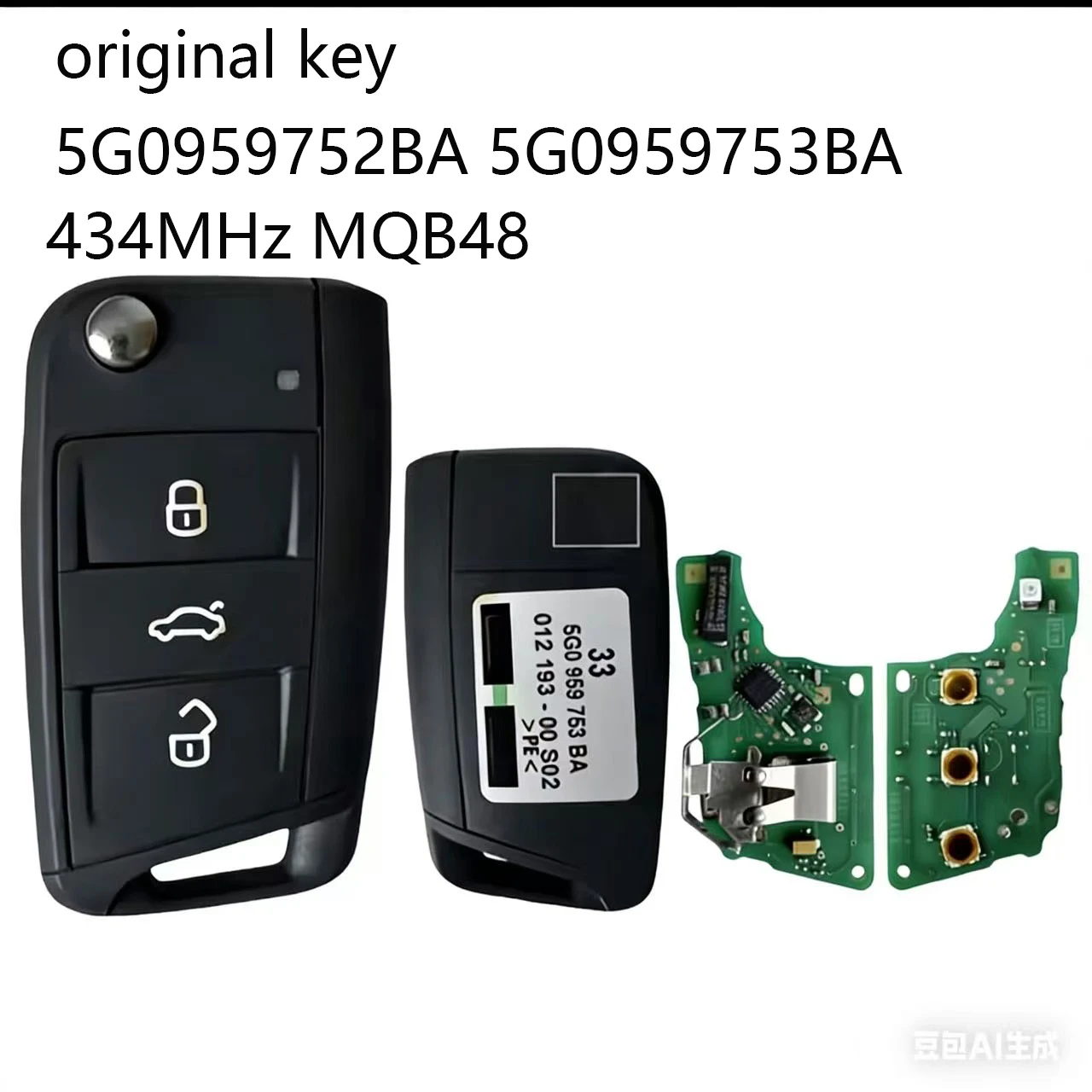 

Оригинальный ключ-брелок для Volkswagen VW Golf 7, Octavia Skoda A7, с функцией бесключевого доступа, 434 МГц, MQB48, 5G0959752BA, 5G0959753BA
