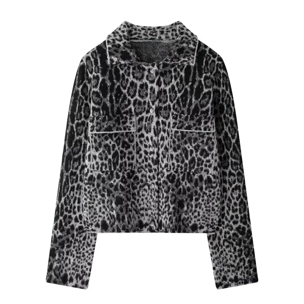 Taop&Za Autumn New Product Women's Fashion Leisure Versatile Single breasted Animal Jacquard Knitted Jacket Coat