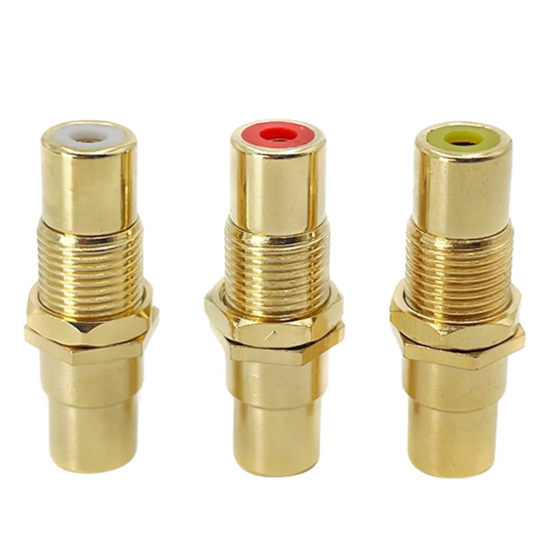 RCA Female to Female Conversion Plug RCA Wire Connector RCA Female Socket Straight Gold-plated Adapter With Screw Nuts