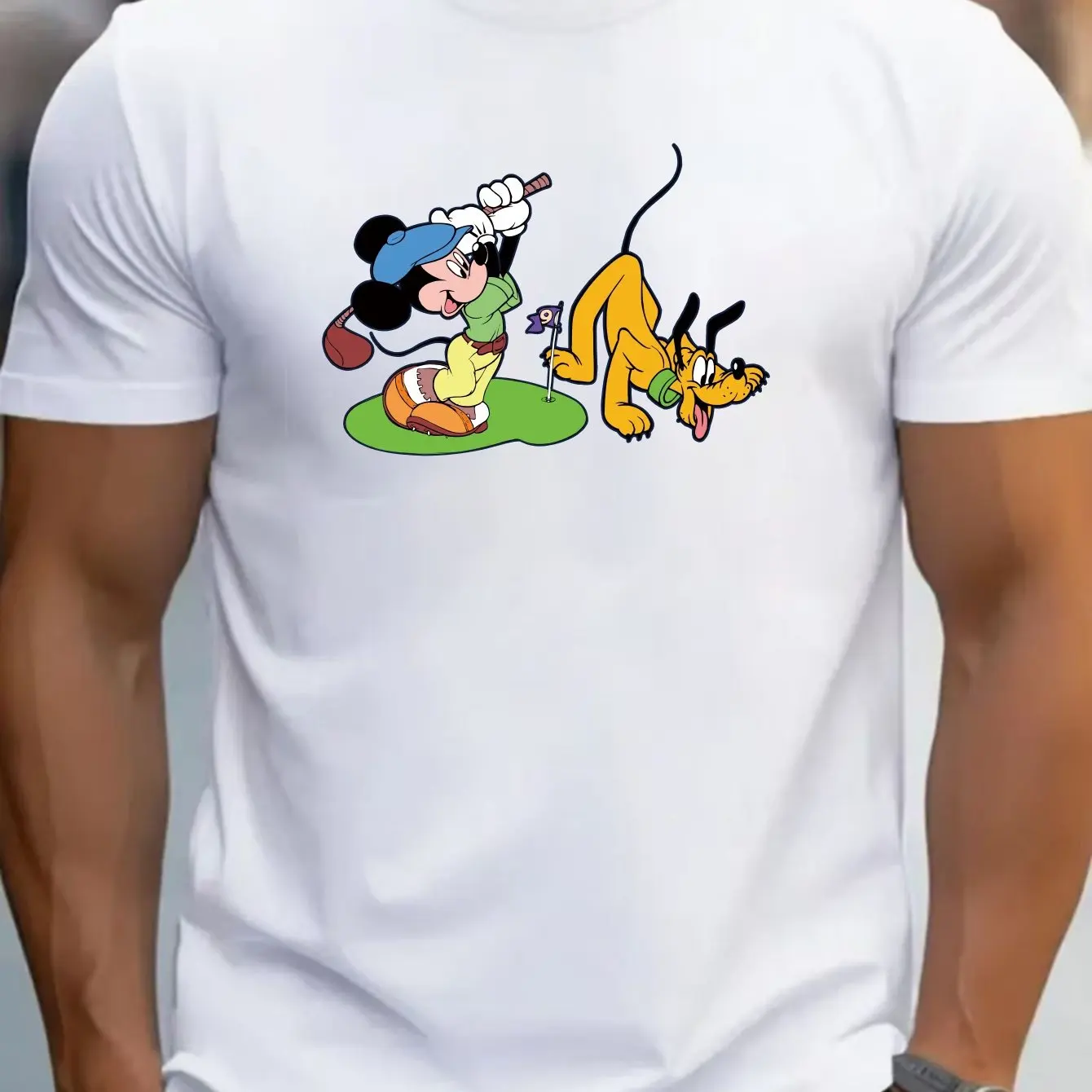 T-Shirts For Men Micket Goofy Playing Golf Cartoon Print Tops Short Sleeve Slight Stretch Crew Neck Cotton Disney T-Shirt Unisex