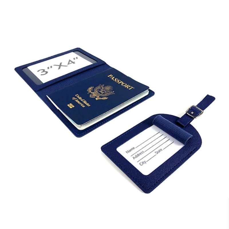 E74B PU Leather Covers Holder Luggage Tag Card Protector for Wedding Couples Travel Wallet