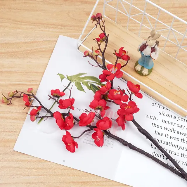 Silk Artificial Flowers Plum Blossom Peach Branch Home Room Table Festival Outdoor Garden Wedding Wreath Yard Decora DIY Gifts 4 Silk Artificial Flowers Plum Blossom Peach Branch Home Room Table Festival Outdoor Garden Wedding Wreath Yard Decora DIY Gifts 4