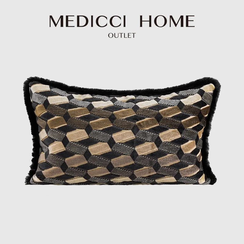 Medicci Home Modern Cubism Geometric Lumbar Pillow Case Extravagant Cut Velvet Cushion Cover Add An Upscale Image To Any Room