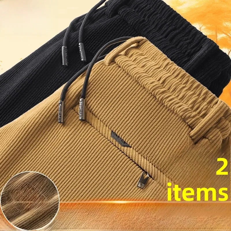 

Men's Corduroy Pants Thiened Fce Warm Winter Autumn Comfortable Elastic Waist Casual Straight Leg Trousers Large Size