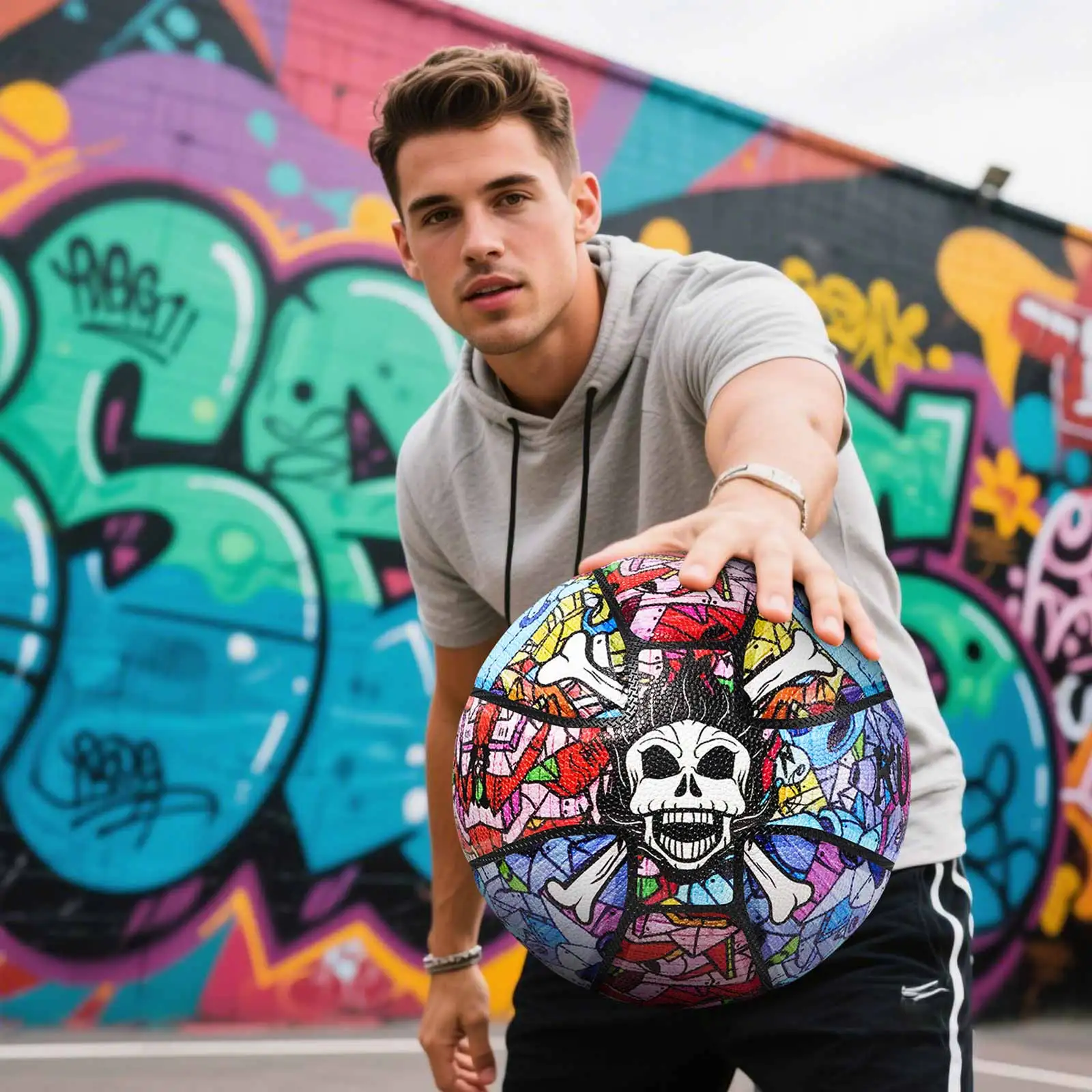 Kuangmi Pirates Basketball Men's Graffiti Street Ball Official Size7 29.5",KMBB172A