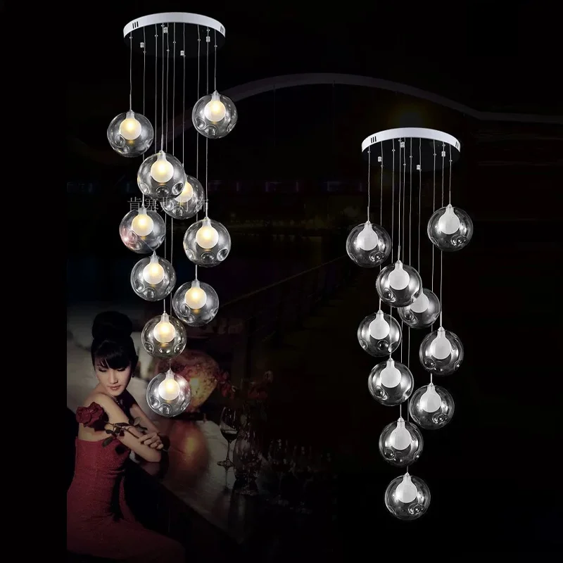 Nordic LED glass chandelier, suitable for living room and staircase home interior lighting, stainless steel lustre