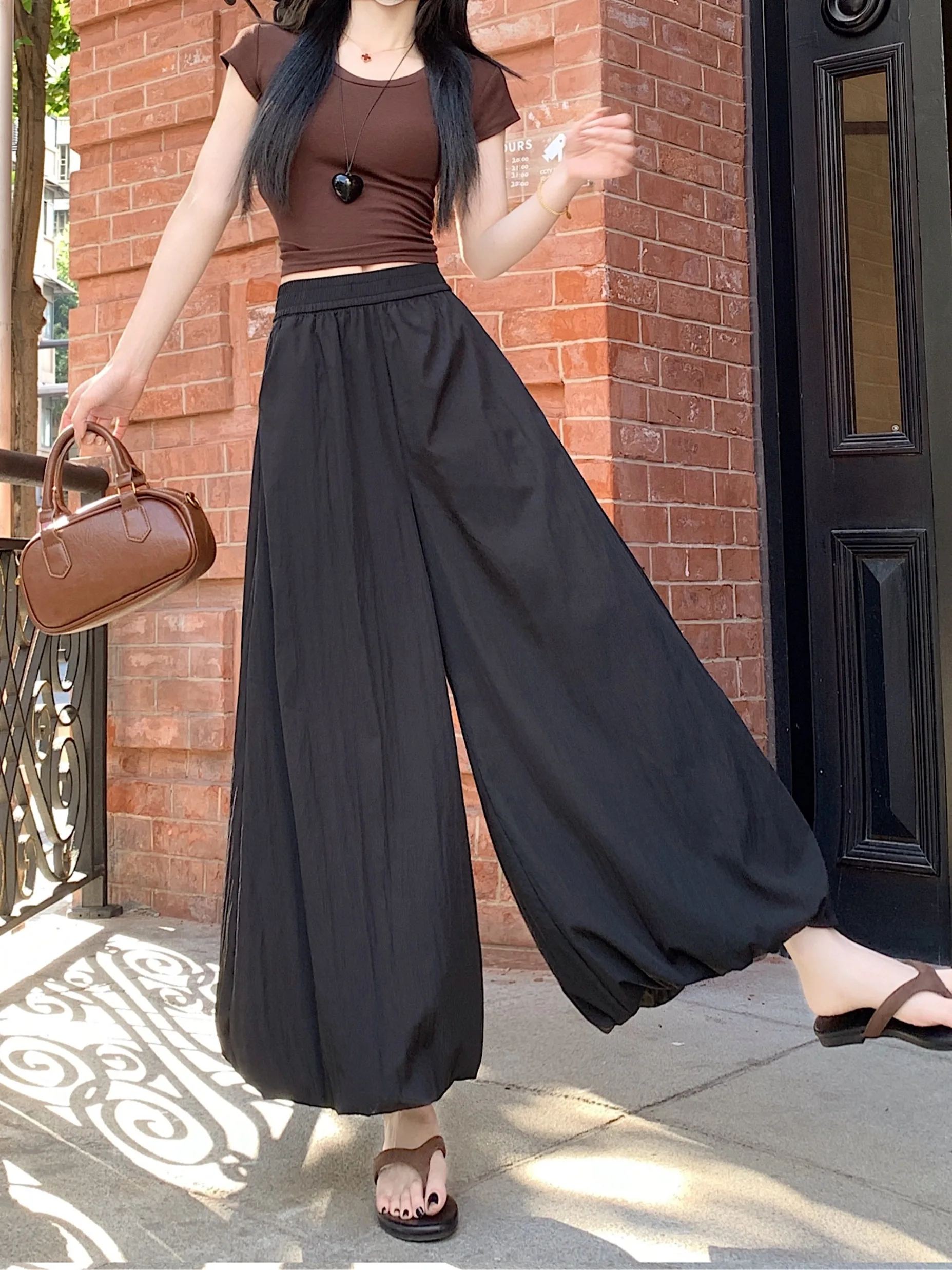 High Waist Wide Leg Pants Women's Summer Thin Ice Silk Flower Bud Skirt Pants Loose Slimming Drapey Lantern Pants