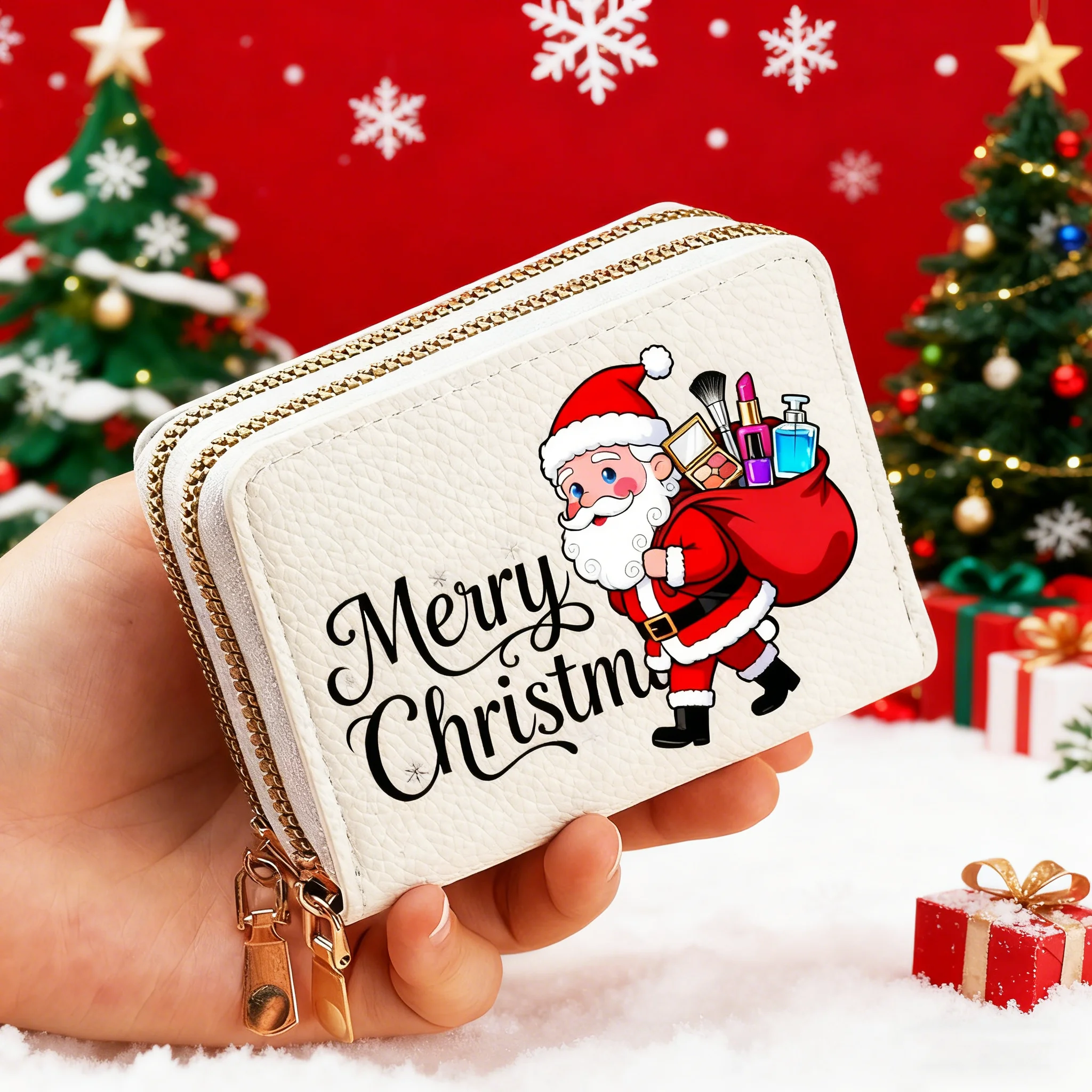 1PC Santa Claus muster mode geldbörse doppel-reißverschluss lagerung multi-karte karte tasche kupplung brieftasche Weihnachten geschenk