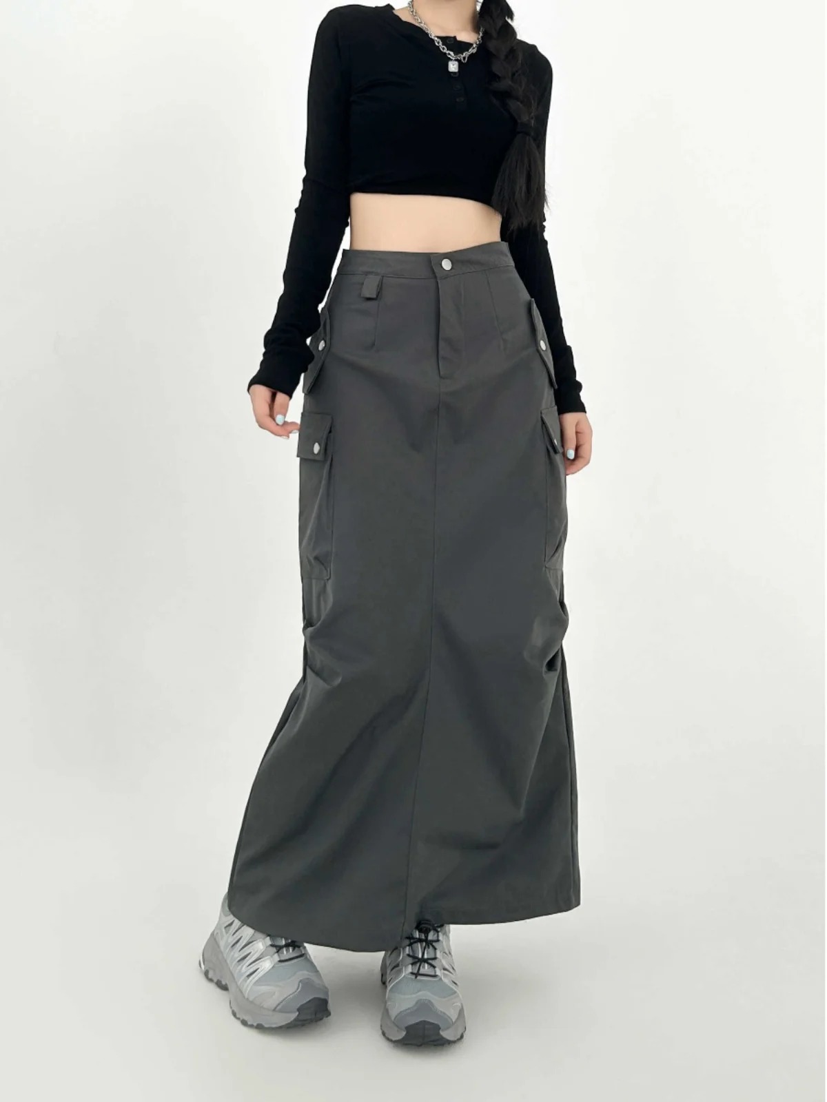 Primavera tamanho grande ey workwear saia longa linha A bainha midi pêra ape plus size American Bella Sle cintura alta vintage feminino...