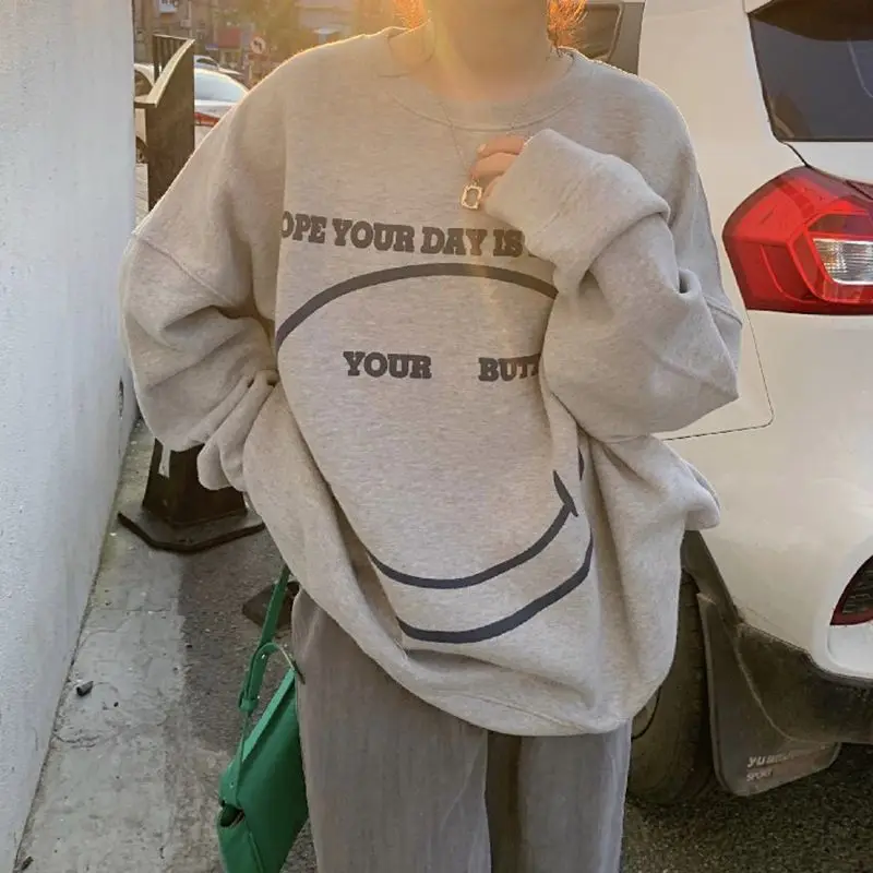 Smile Face Retro Hoodie Women Harajuku Kpop Jacket Hip Hop Cool Tops Loose Sweatshirt Fashion Casual Student Girl Hoodie