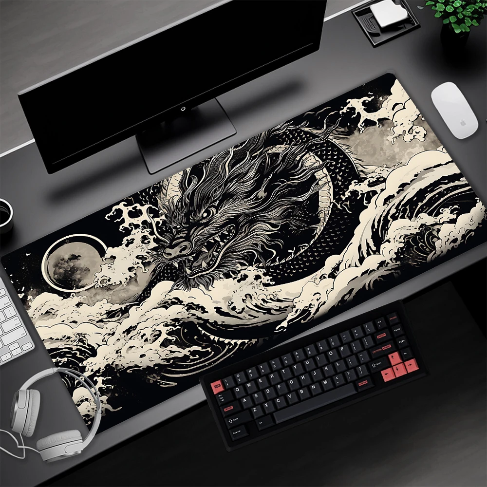 Preto e branco Dragon Gaming Mouse Pad, tapete de teclado, computador Gamer Desk Acessórios, Big Mousepad, Esports, 120x60cm, 1000x500mm, 450x400mm