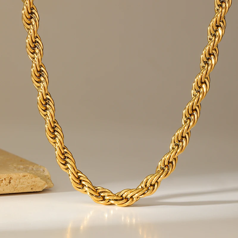 

GANPUP 316L Stainless Steel 8mm Twisted Chain Bracelet Necklace Set Gold Silver Color Metal Waterproof Jewelry Bijoux Gift