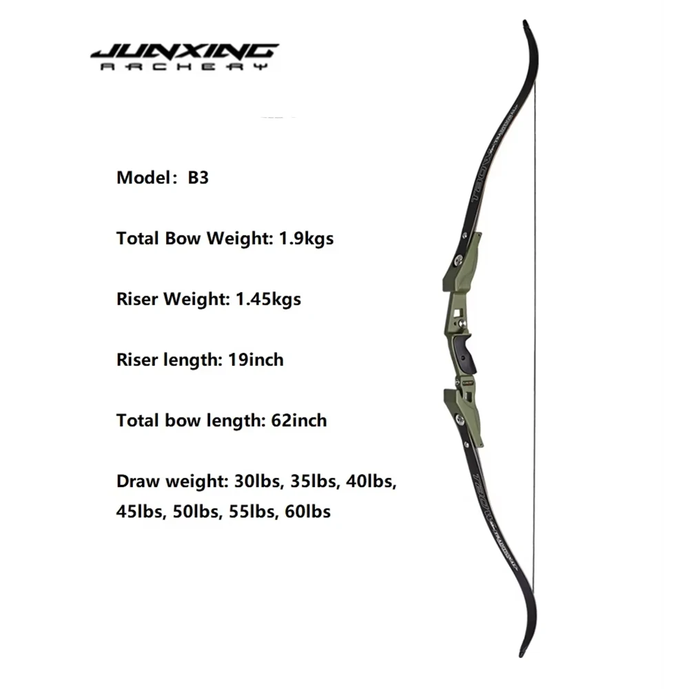 JUNXING B3 Recurve Bow ILF interface 30-60lbs Limbs Takedown Bow RH Archery Hunting Shooting Bow