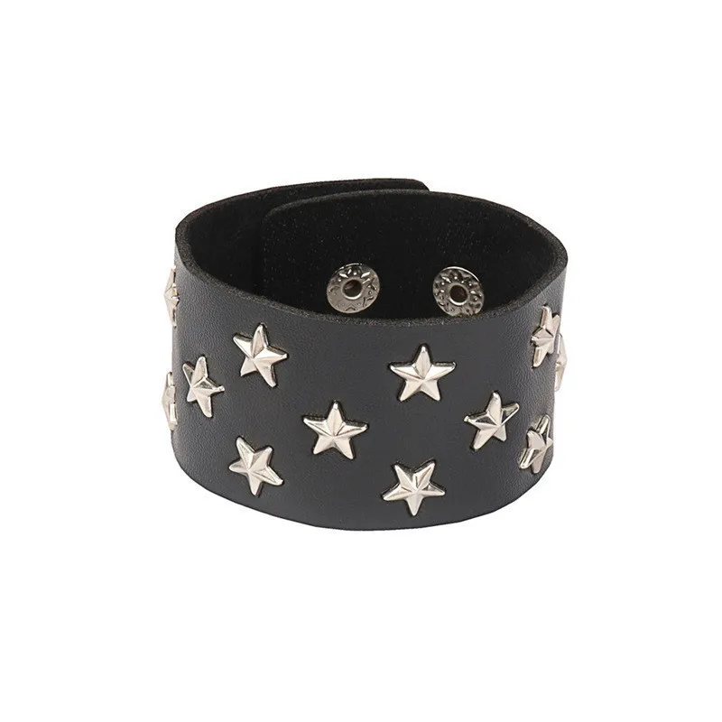 New Heart Star Spike Leather Bracelet Mens Wristband Women Punk Rock Bangle Goth Jewelry Cosplay Emo Gothic Accessories