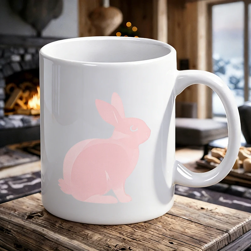 

1PCS Cute Pink Bunny Silhouette Ceramic Cup, Coffee Cup, Milk Cup, Office Tea Cup, Drinking Cup, Does Not Fade, Gift for Friends