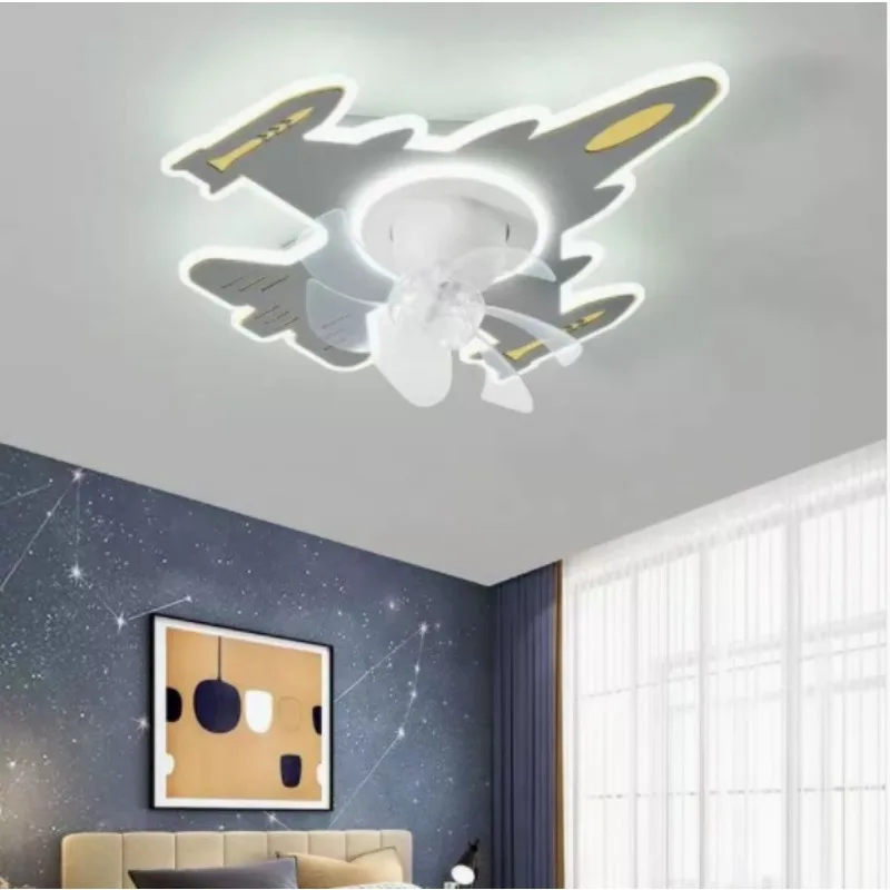 Airplane Shaped Ceiling Fan Light Kids Room Boys Bedroom Dimmable Adjustable Speed Home Living Room Ceiling Fans Ceiling Fans