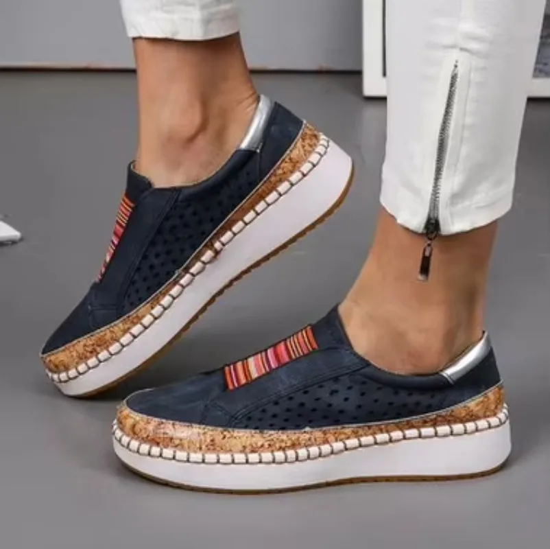 XIHAHA Women Slip on Sneakers Shallow Loafers Vulcanized Shoes Breathable Hollow Out Casual Ladies Shoe Women\'s Single Shoes