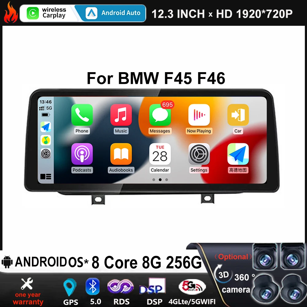 Carplay GPS Navigation Android 14 System Auto Stereo Car Mulmedia Radio Player For BMW F45 F46 NBT WIFI BT 4G SIM 5G WIFI