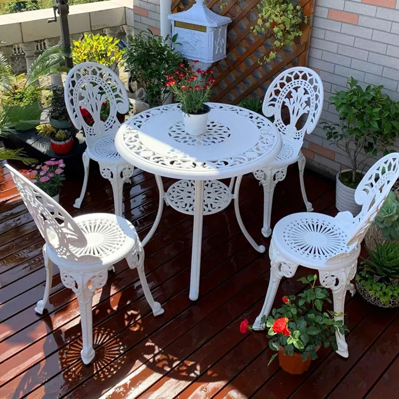 

5pcs set Garden set Outdoor furniture table with chairs for Backyard Poolside Lawn white chair all weather anti rust waterproof