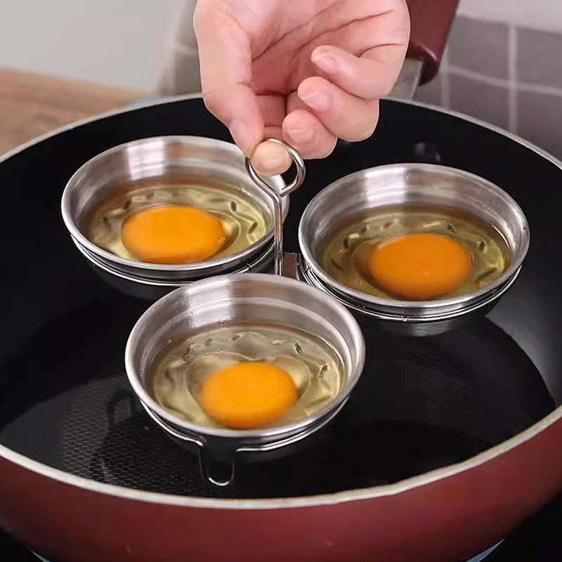 3 In 1 Stainless Steel Egg Steamer Mold Round Boiled Egg Household Multi-Functional Kitchen Utensils Flat/Love Heart_NEW