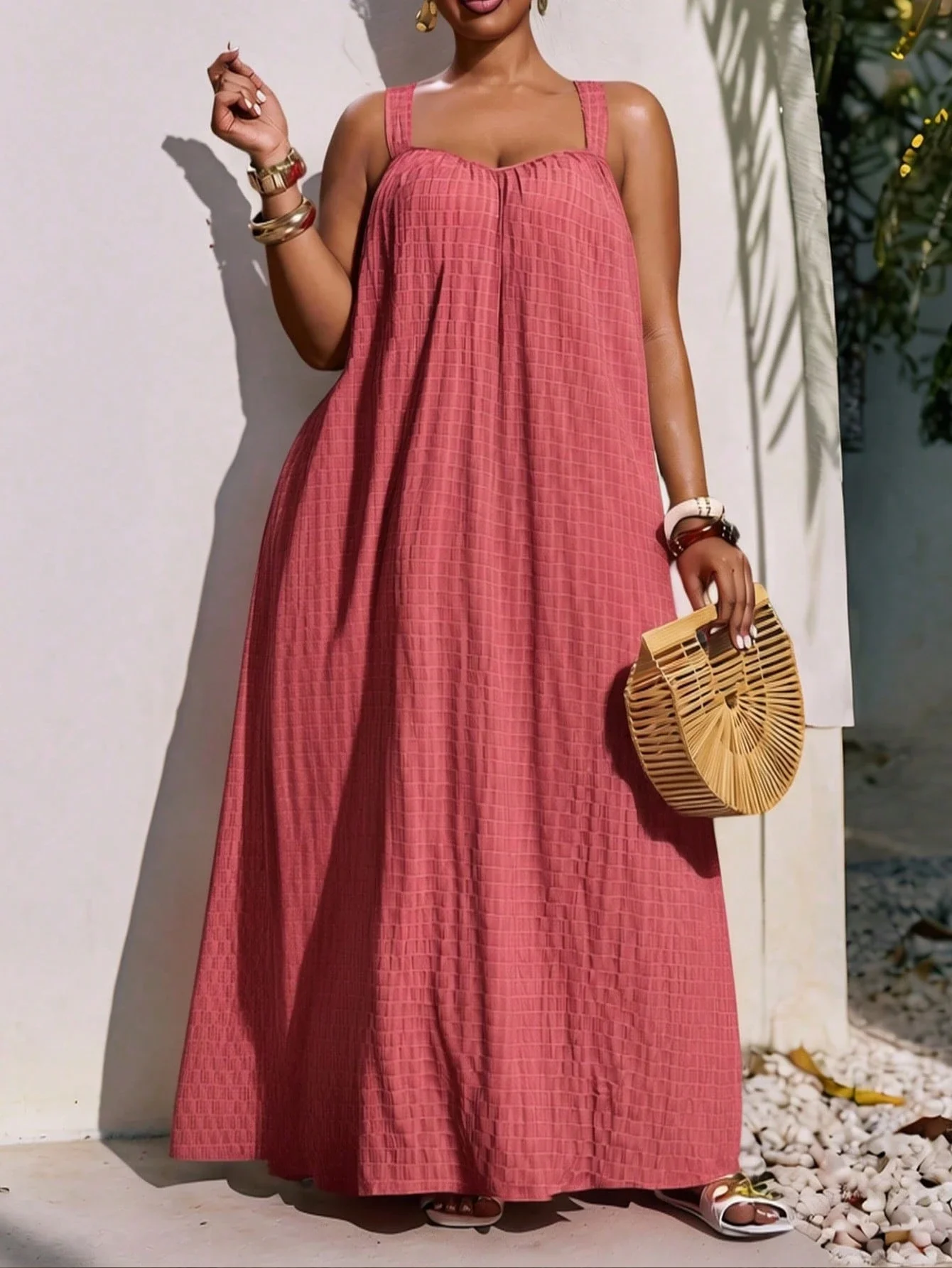 

Женское платье макси А-силуэта на тонких бретелях больших размеров для пляжа, летнего отдыха, повседневное