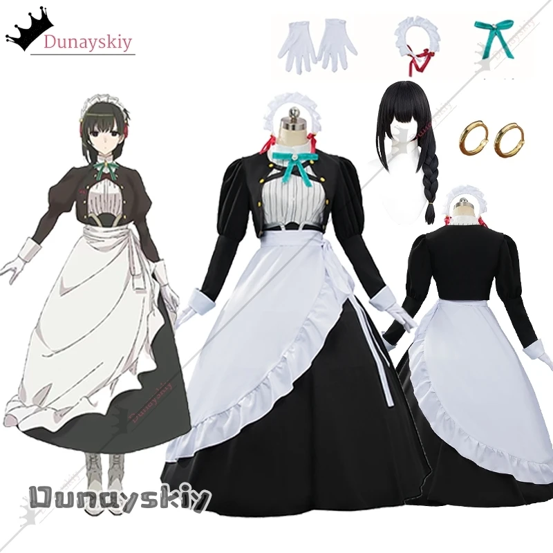 Anime Kimi Wa Meido-Sama Cosplay Yuki Yokoya Cos Costume Black&White Xue Maid Dress With Wig Hairband Earring Full Set Uniform