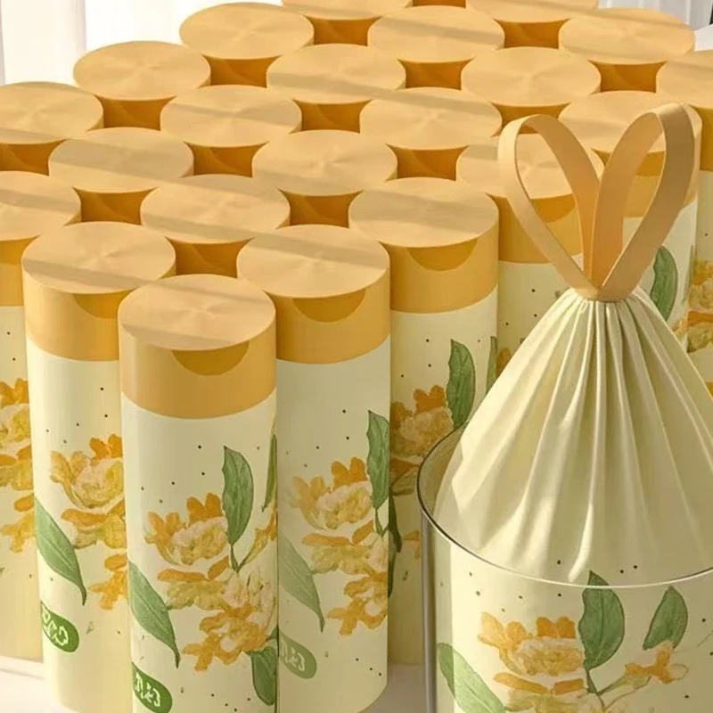 200PCS Osmanthus Pattern Garbage Bag With Drawstring 50PCS/Roll Fresh Fragrance Portable Trash Bags Household Clean Supplies ZYF